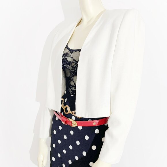 Vintage Minimalist White Cropped Open Front Blazer / size Small-Medium - Picture 6 of 8